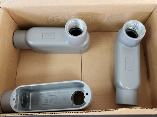 BOX OF 3 NEW KILLARK OLB-3, O SERIES TYPE LB CONDUIT BODIES ALUMINUM 1IN