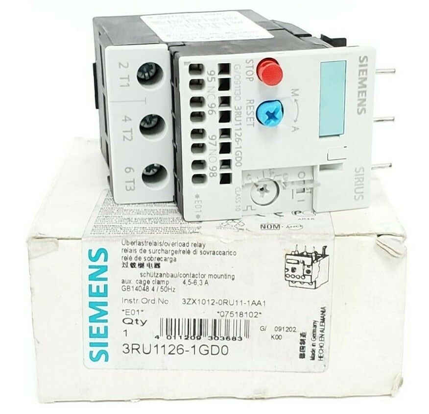 NEW SIEMENS 3RU1126-1GD0 OVERLOAD RELAY 3RU11261GD04.5-6.3A