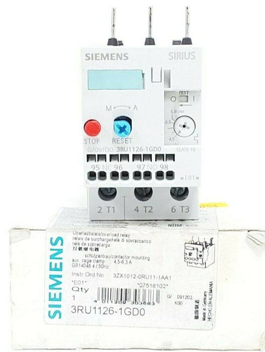 NEW SIEMENS 3RU1126-1GD0 OVERLOAD RELAY 3RU11261GD04.5-6.3A