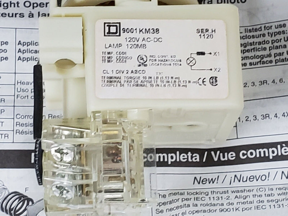 NIB SQUARE D 9001SKT38R31 PUSH-TO-START PILOT LIGHT SER. J