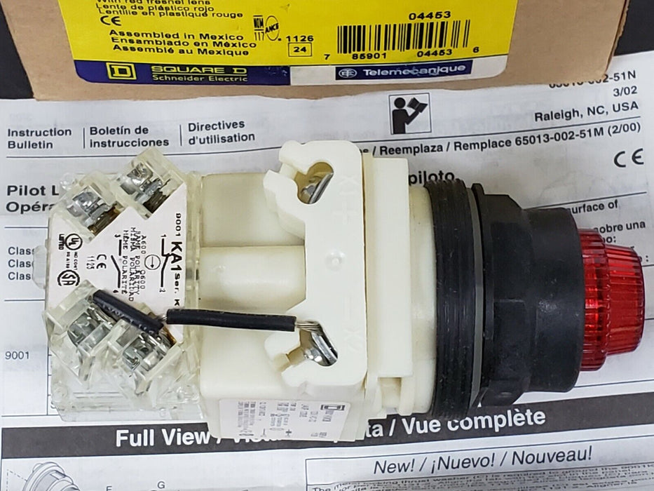 NIB SQUARE D 9001SKT38R31 PUSH-TO-START PILOT LIGHT SER. J