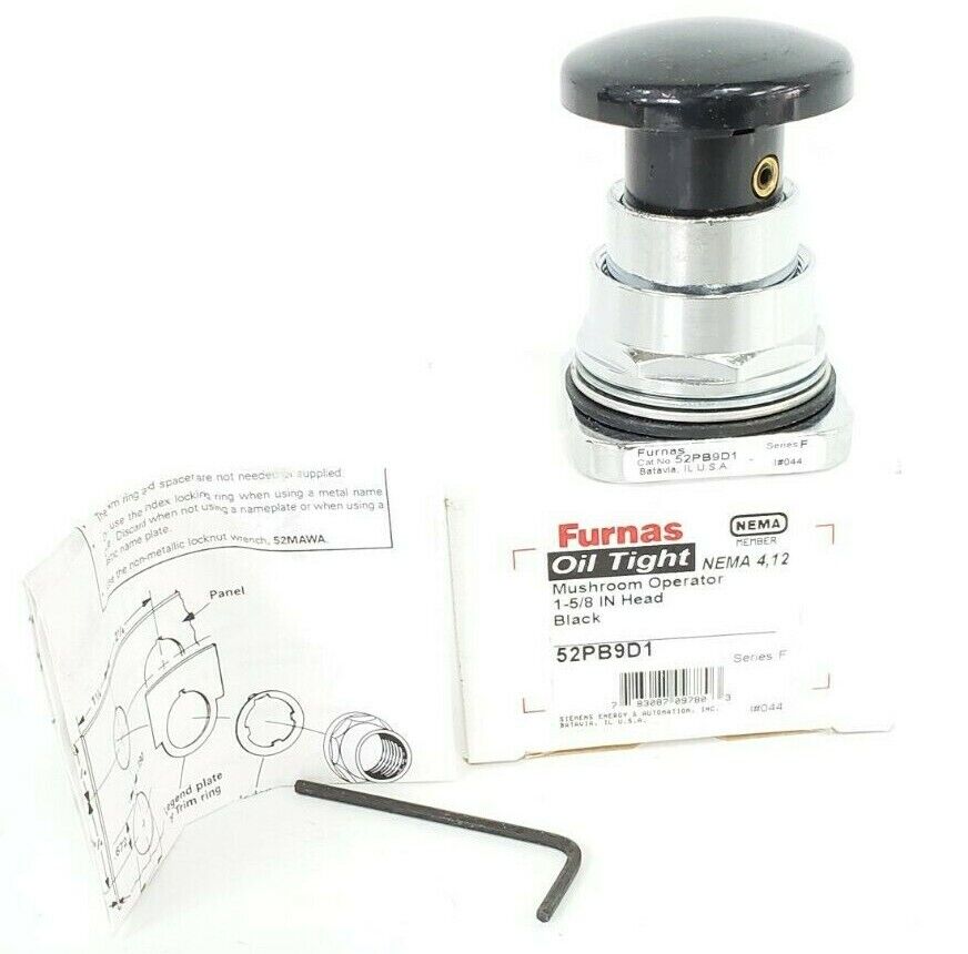 NIB FURNAS 52PB9D1 OIL TIGHT MUSHROOM OPERATOR 1-5/8'' HEAD BLACK SER. F