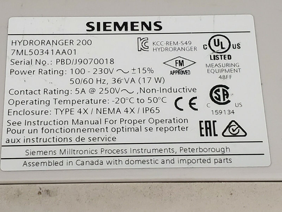 SIEMENS 7ML5-034-1AA01 HYDRORANGER ULTRASONIC LEVEL CONTROLLER PBD/F3041581