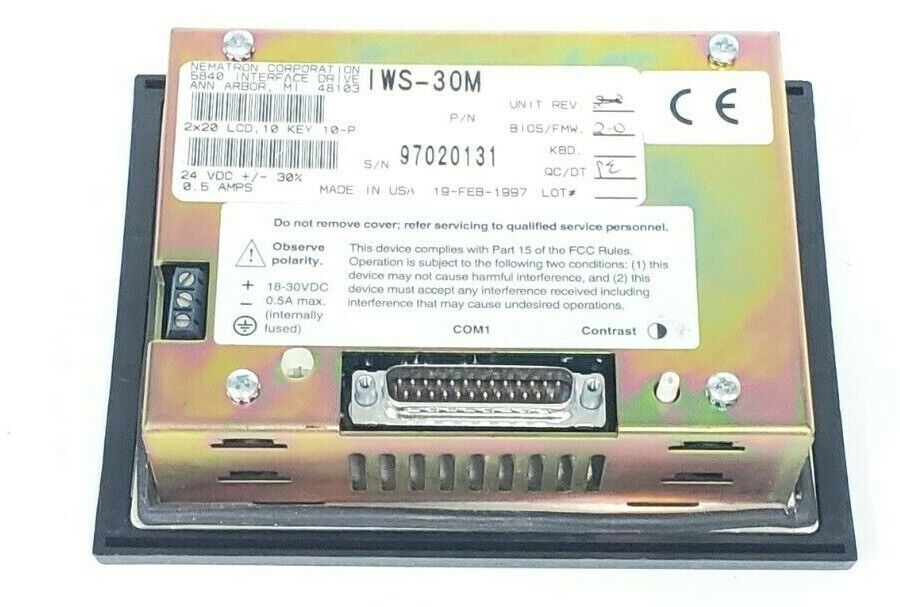 REPAIRED NEMATRON CORP. IWS-30M OPERATOR INTERFACE LCD 10KEY 0.5AMP 24VDC IWS30M