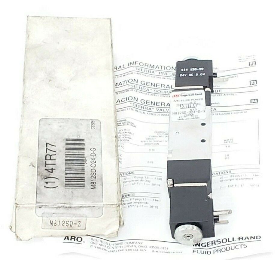 NEW ARO INGERSOLL RAND M812SD-024-D-G SOLENOID VALVE 114 138-39, 24V DC, 2.0W