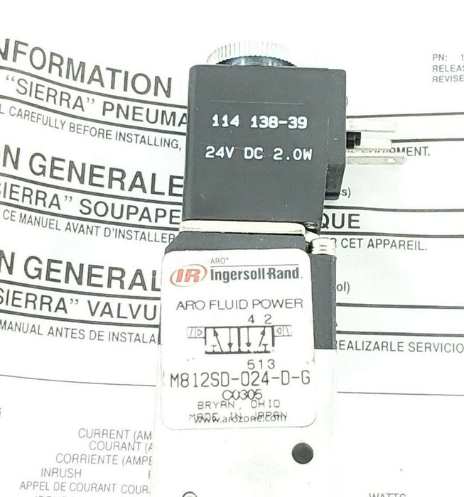 NEW ARO INGERSOLL RAND M812SD-024-D-G SOLENOID VALVE 114 138-39, 24V DC, 2.0W