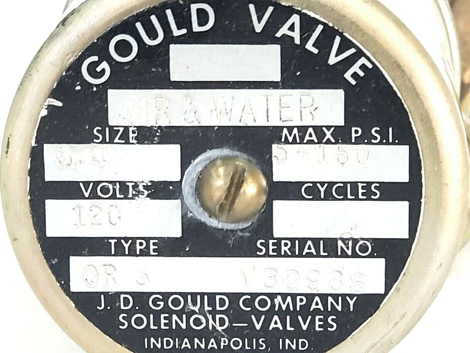 GOULD COMPANY QR-3 SOLENOID VALVE AIR/WATER 120V 5-150PSI 60CY SIZE: 3/4''