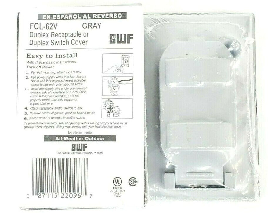 LOT OF 4 NEW BWF FCL-62V DUPLEX RECEPTACLE OR DUPLEX SWITCH COVERS GRAY