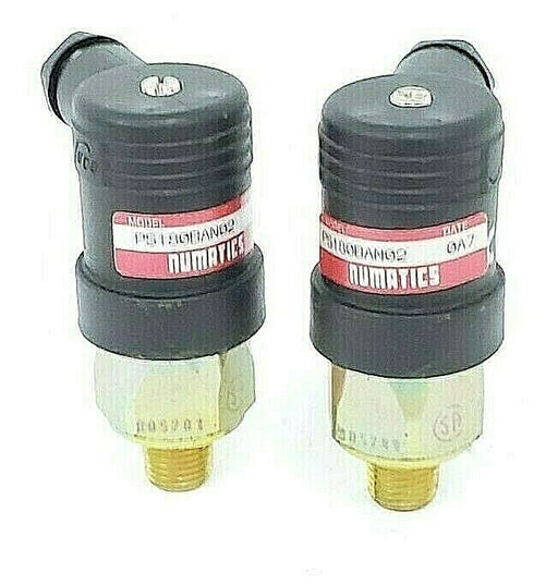 LOT OF 2 NEW NUMATICS PS180BAN02 PRESS. SWITCHES 4-20 PSI 1/4"NPT, DATE: 0A7