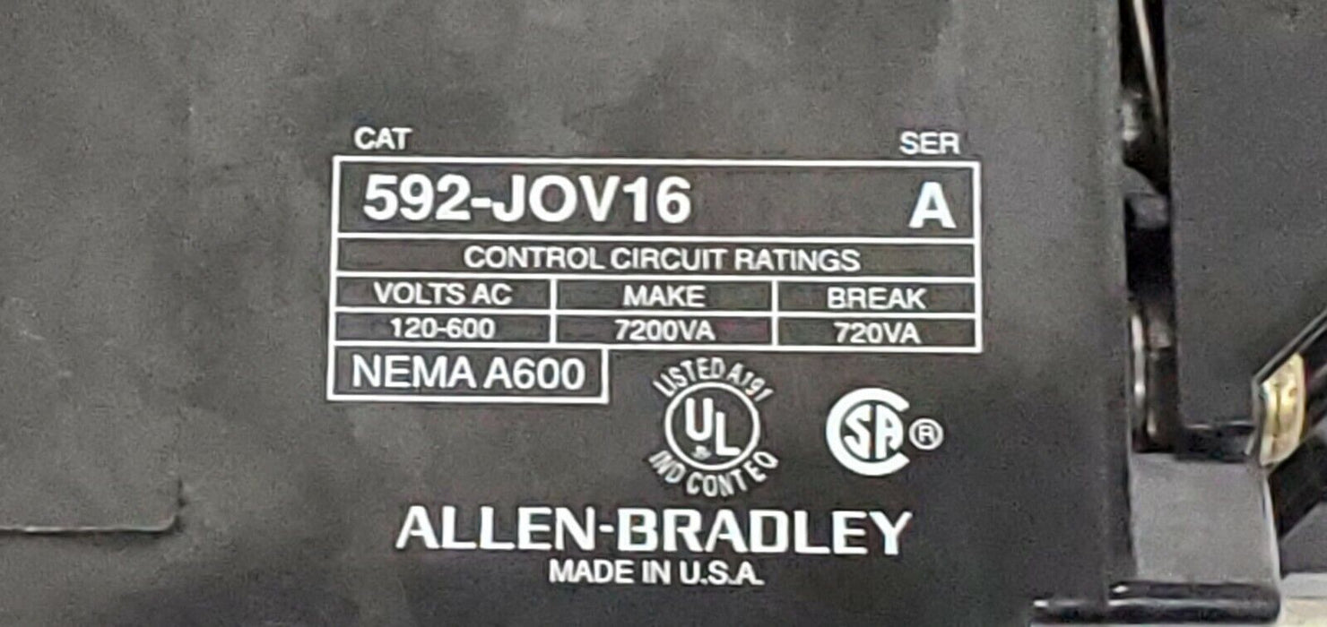 LOT OF 3 ALLEN-BRADLEY 592-JOV16 SER. A OVERLOAD RELAYS 3POLE, 120-600VAC
