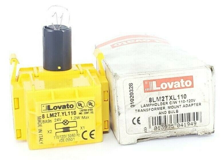 NIB LOVATO 8LM2TXL110 LAMPHOLDER C/W 110-120V TRANSFORMER, MOUNT ADAPTER & BULB