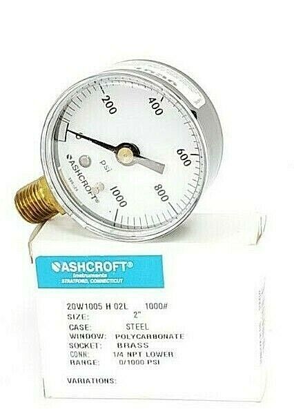 NIB ASHCROFT 20W1005 H 02L 1000 PRESSURE GAUGE 0-1000PSI 1/4 NPT 2'' IN
