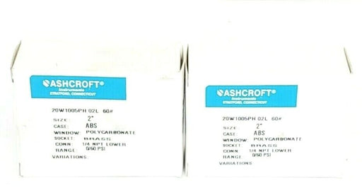 LOT OF 2 NIB ASHCROFT 20W1005PH 02L 60# PRESSURE GAUGES 0-60PSI, 1/4 NPT LOWER