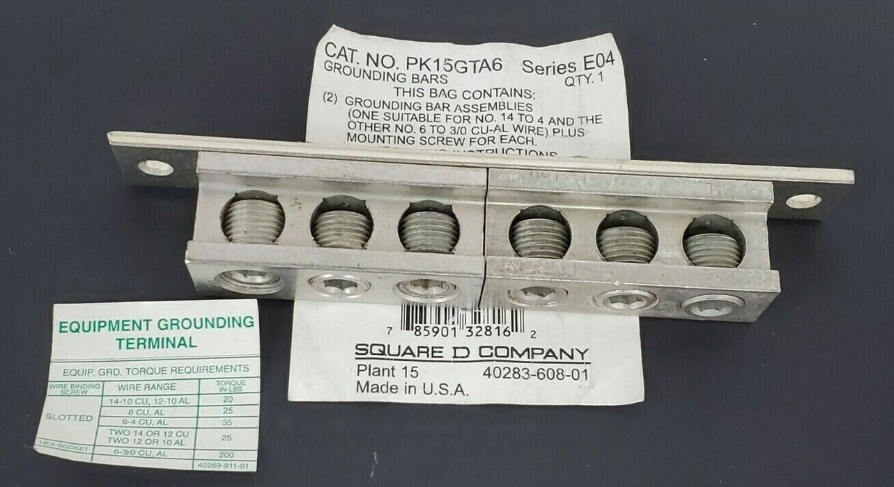 NEW SQUARE D PK15GTA6 SER. E04 GROUNDING BAR