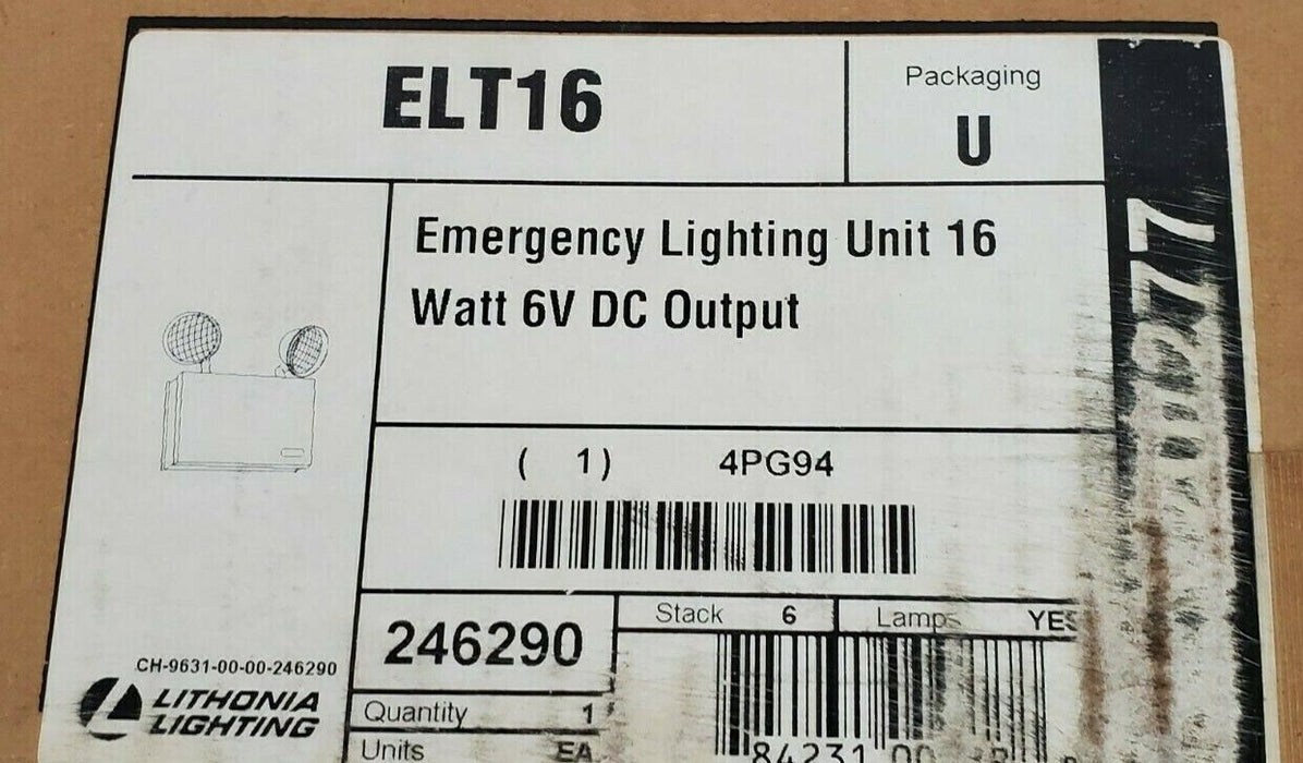 NIB LITHONIA LIGHTING ELT16 TITAN SERIES EMERGENCY LIGHTING UNIT 16W 6VDC OUTPUT