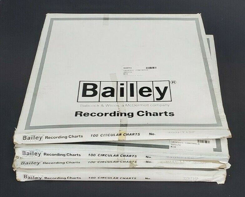 LOT OF 4 BOXES OF 100 NEW BAILEY 300KT15P RECORDING CHARTS 11.125" 24H 00048256