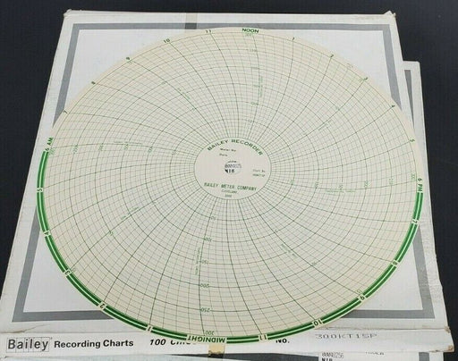 LOT OF 4 BOXES OF 100 NEW BAILEY 300KT15P RECORDING CHARTS 11.125" 24H 00048256
