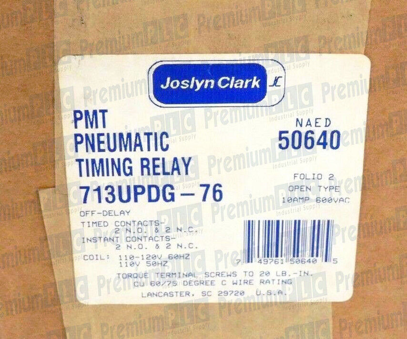 NEW F/S JOSLYN CLARK 713UPDG-76 PMT PNEUMATIC TIMING RELAY 713UPDG76 COIL 120V