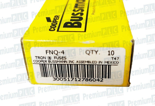 BOX OF 10 COOPER BUSSMANN FNQ-4 TRON FUSES CLASS MIDGET 4AMP 500V ATQ4 NIB