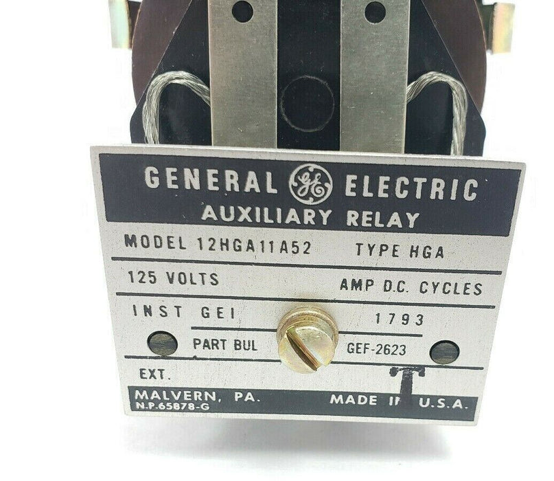 GENERAL ELECTRIC 12-HGA11A52 AUXILIARY RELAY, TYPE HGA, 125V, 12HGA11A52