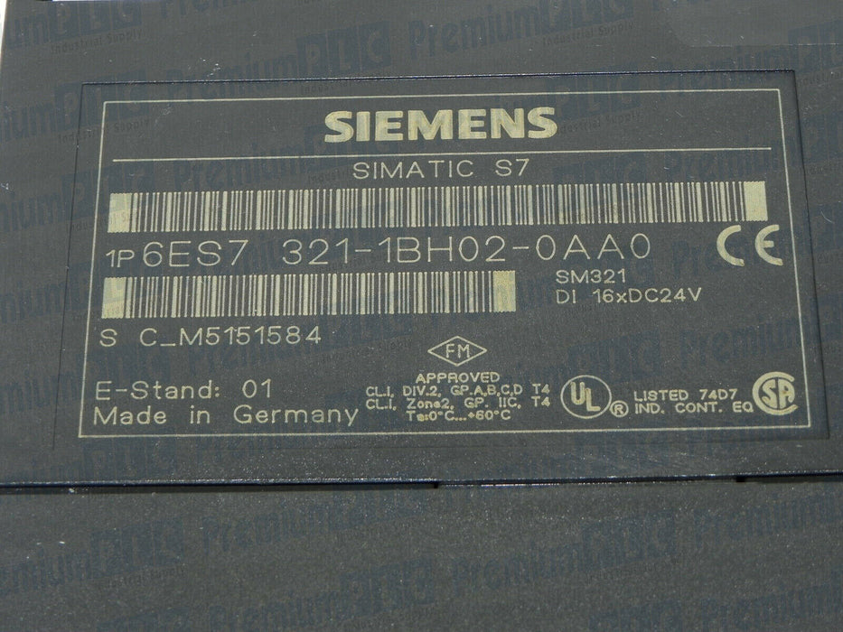 SIEMENS 6ES7-321-1BH02-0AA0 SIMATIC S7 MODULE INPUT 16DI 24VDC 20PIN