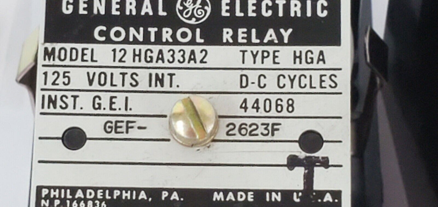 NEW GENERAL ELECTRIC 12-HGA33A2 AUXILIARY CONTROL RELAY 125V HGA-33A2 12HGA33A2