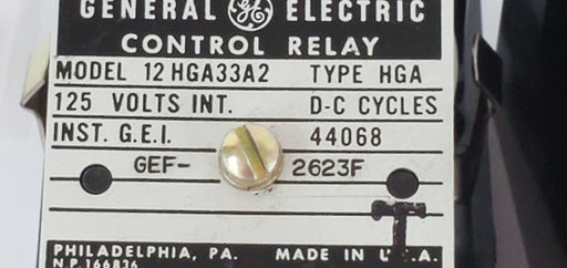 NEW GENERAL ELECTRIC 12-HGA33A2 AUXILIARY CONTROL RELAY 125V HGA-33A2 12HGA33A2