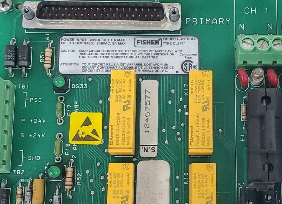 FISHER 41B7289X022-69 RELAY OUTPUT BOARD TYPE CL67741 CL6774X1-A2 (NO RELAYS)