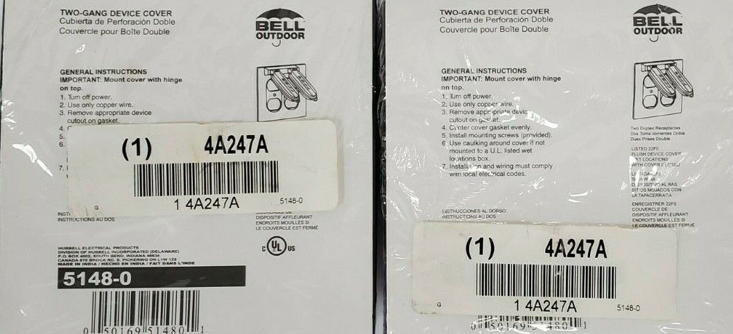 LOT OF 2 NEW BELL OUTDOORS 5148-0 TWO-GANG DEVICE COVERS / DUPLEX RECEPTACLES