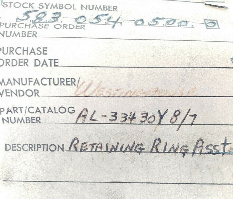 LOT OF 4 NEW WESTINGHOUSE AL-33430Y 8/7 RETAINING RING ASST KITS (INCOMPLETE)