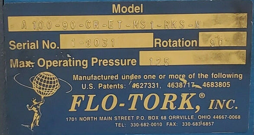 FLO-TORK A100-90-CR-ET-MS1-RKS-N ROTARY ACTUATOR 90DEG 125PSI A10090CRETMS1RKSN