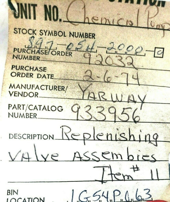 LOT OF 2 YARWAY 933956 REPLENISHING VALVE ASSEMBLIES