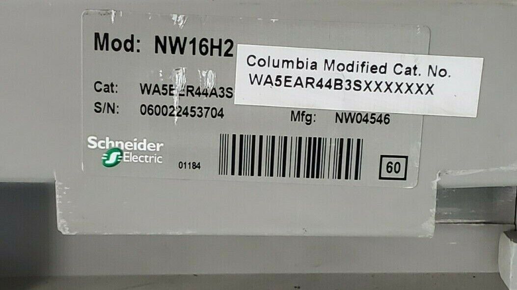 SQUARE D NW16H2 1600A MASTERPACT CIRCUIT BREAKER WA5EER44A3S WA5EER44A3SXXXXXXX