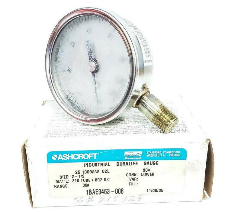 ASHCROFT 25-1009AW-02L PRESSURE GAUGE 2-1/2" 0-30PSI 30# 1BAE3463-008 238A460-01