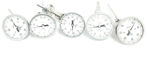 LOT OF 5 TAYLOR BI-THERM THERMOMETERS -50-50DEG C & 20-120DEG C, VARIOUS LENGTHS