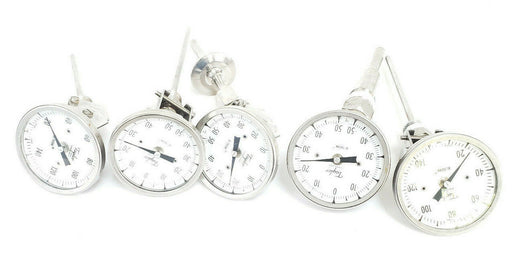 LOT OF 5 TAYLOR BI-THERM THERMOMETERS -50-50DEG C & 20-120DEG C, VARIOUS LENGTHS