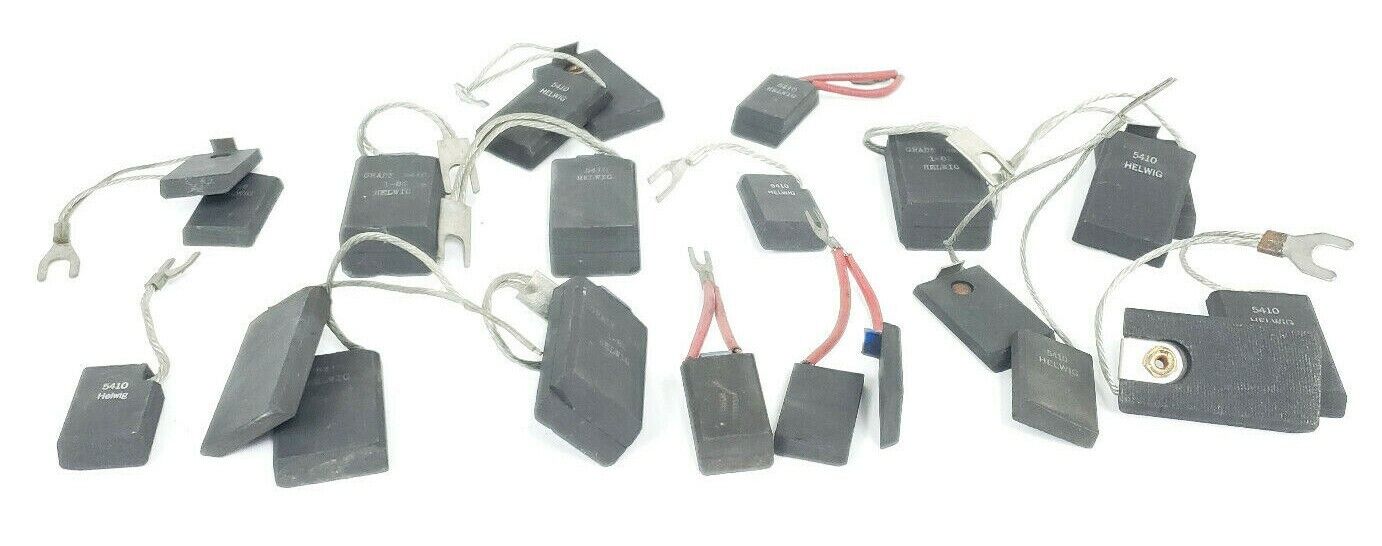 LOT OF 22 HELWIG 5410 GRADE CARBON BRUSHES, ASSORTED SIZES