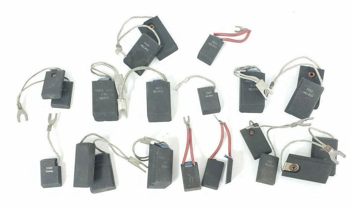 LOT OF 22 HELWIG 5410 GRADE CARBON BRUSHES, ASSORTED SIZES