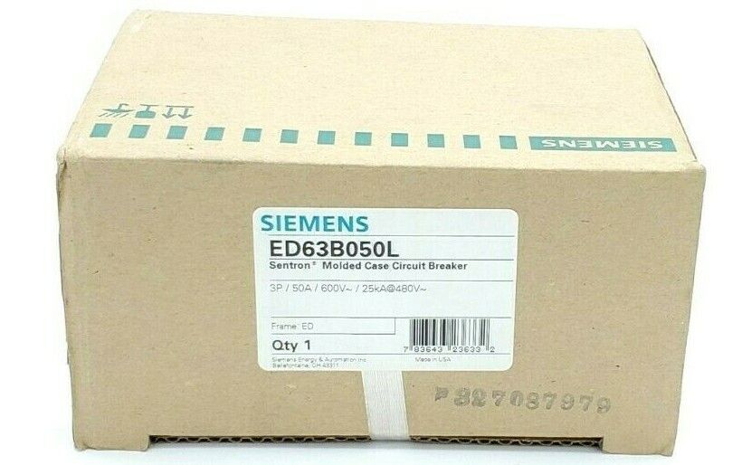 FACTORY SEALED SIEMENS ED63B050L SENTRON MOLDED CASE CIRCUIT BREAKER 3P, 50A