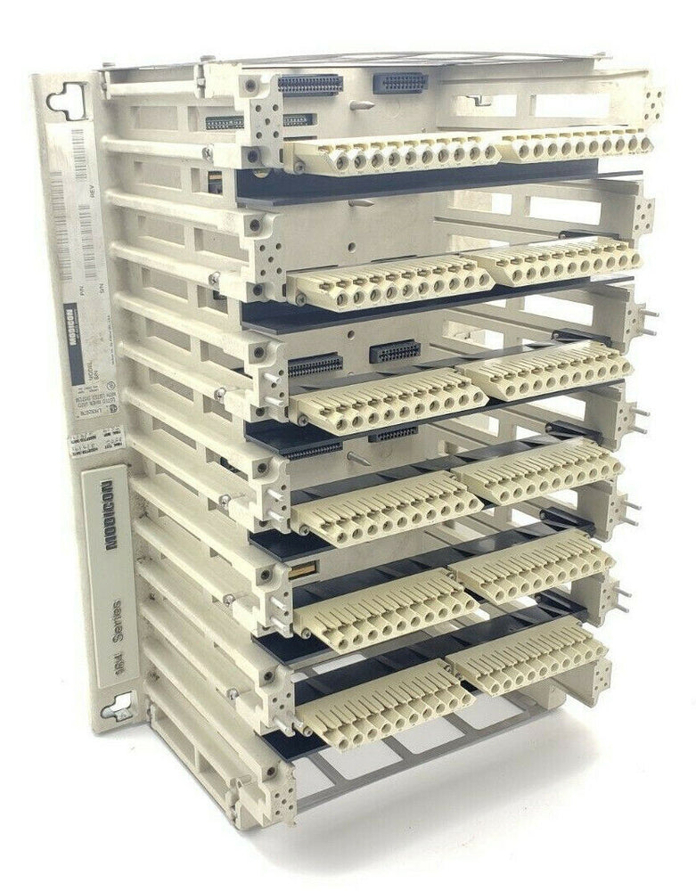 MODICON AS-9534-002 984 SERIES 7-SLOT CHASSIS RACK AS-H819-209 W/ WIRING ARMS