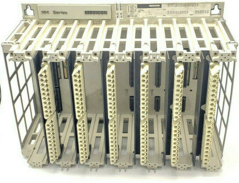 MODICON AS-9534-002 984 SERIES 7-SLOT CHASSIS RACK AS-H819-209 W/ WIRING ARMS