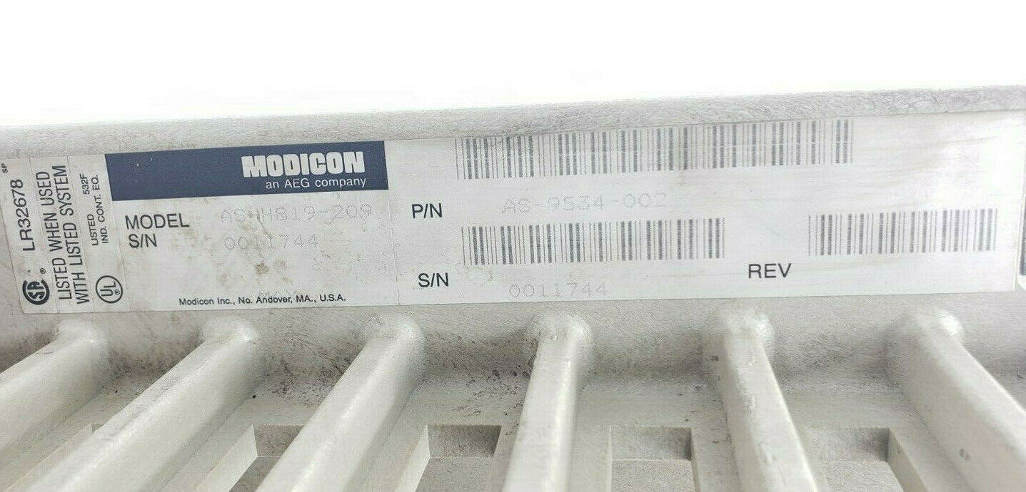 MODICON AS-9534-002 984 SERIES 7-SLOT CHASSIS RACK AS-H819-209 W/ WIRING ARMS