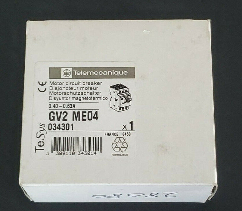 F/S TELEMECANIQUE GV2-ME04 MOTOR CIRCUIT BREAKER 0.40-0.63A 034301 GV2ME04