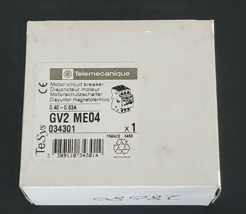 F/S TELEMECANIQUE GV2-ME04 MOTOR CIRCUIT BREAKER 0.40-0.63A 034301 GV2ME04