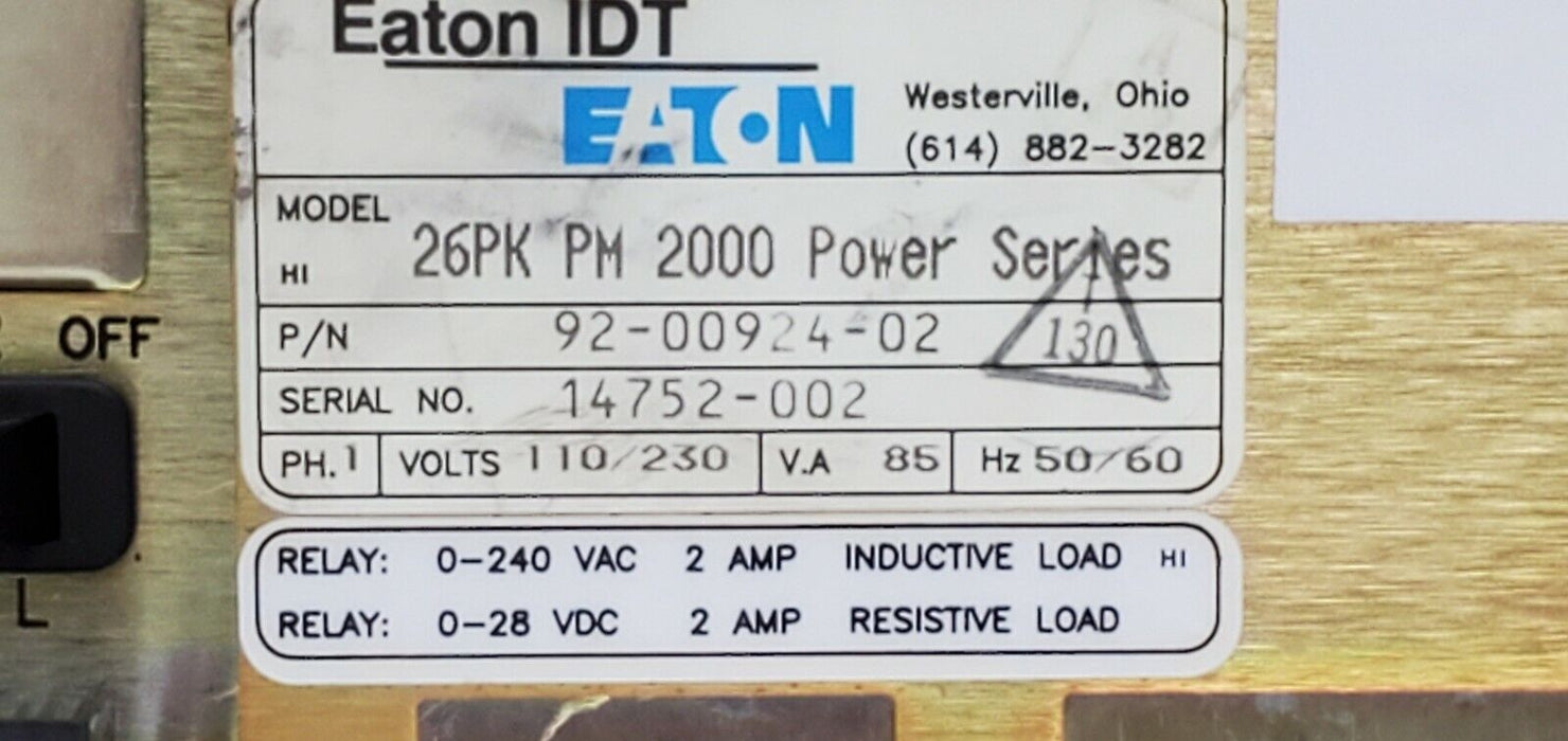 EATON IDT 26PK PM 2000 POWER SERIES CONTROL MODULE 92-00924-02 110/230V 85VA 1PH