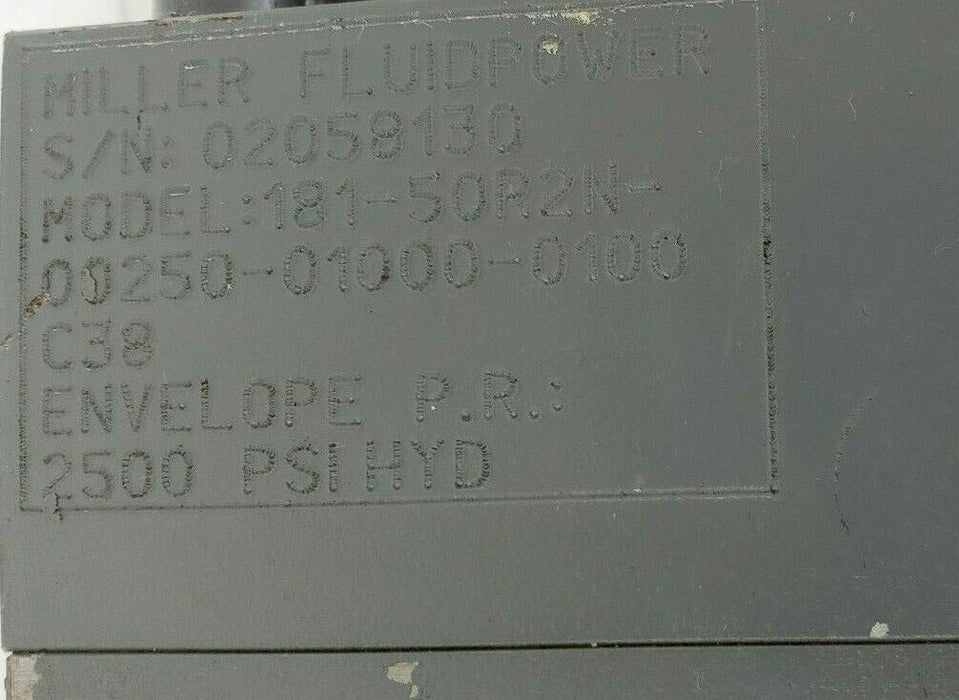 MILLER HV SERIES 50R2N-00250-01000-0100 HYDRAULIC CYLINDER 2500PSI