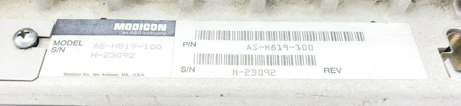 MODICON AS-H819-100 7-SLOT PLC CHASSIS RACK ASH819100