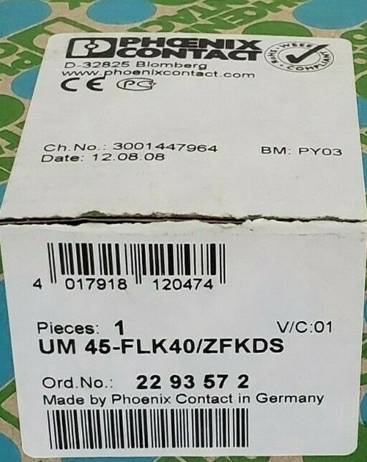 NIB PHOENIX CONTACT UM 45-FLK40/ZFKDS ORD. NO. 2293572, V/C: 01