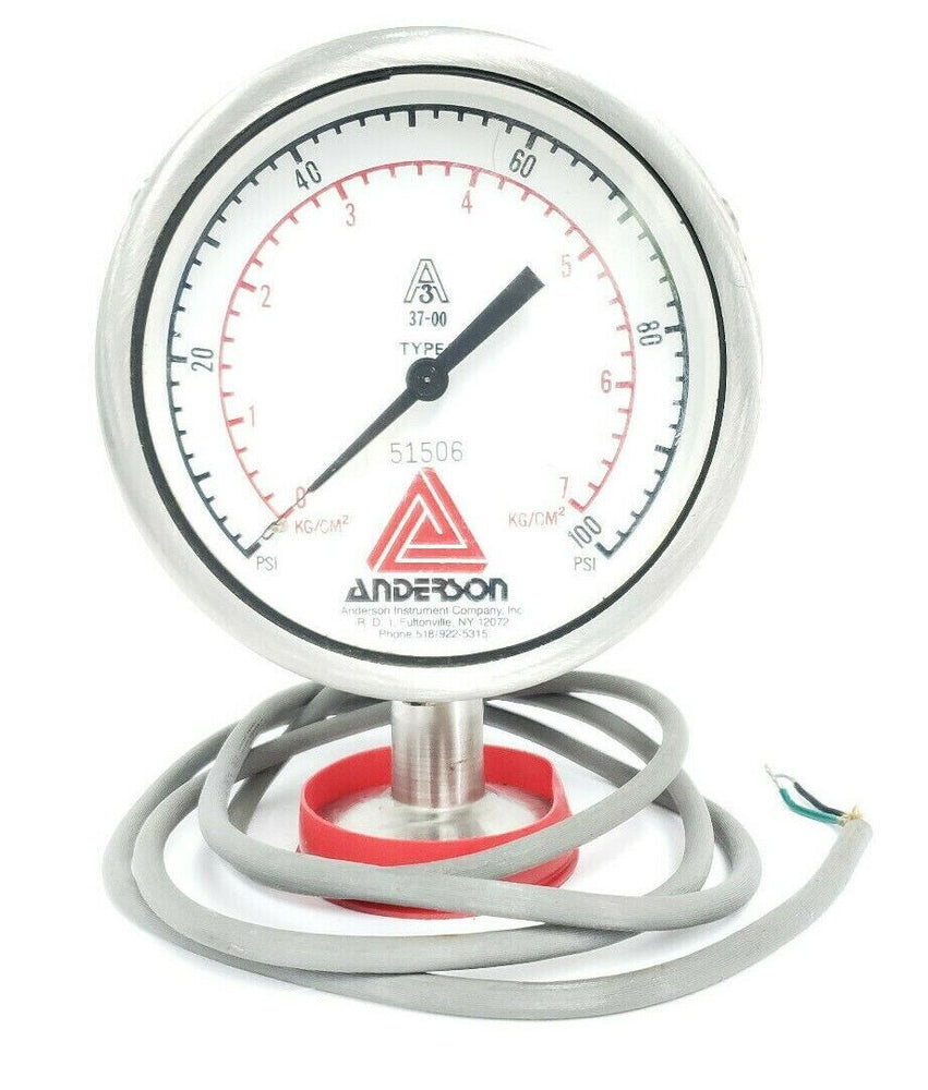 ANDERSON A3 37-00 TYPE S PRESSURE GAUGE, 0-100PSI, 0-7KG/CM^2, 51506
