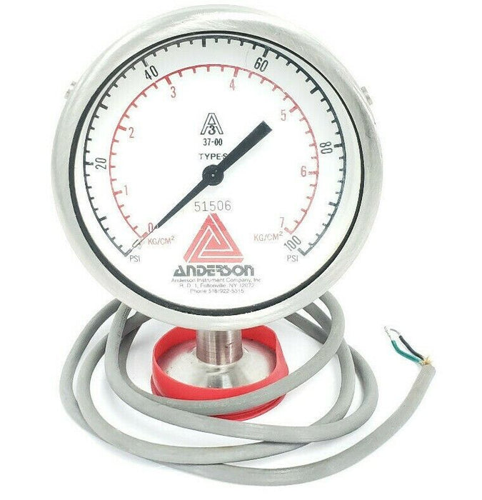 ANDERSON A3 37-00 TYPE S PRESSURE GAUGE, 0-100PSI, 0-7KG/CM^2, 51506